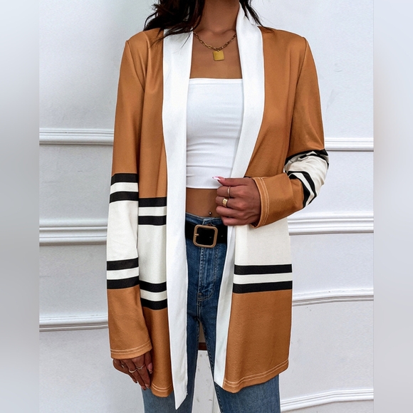 Color Wave Open Front Cardigan - Caramel - Picture 4 of 5